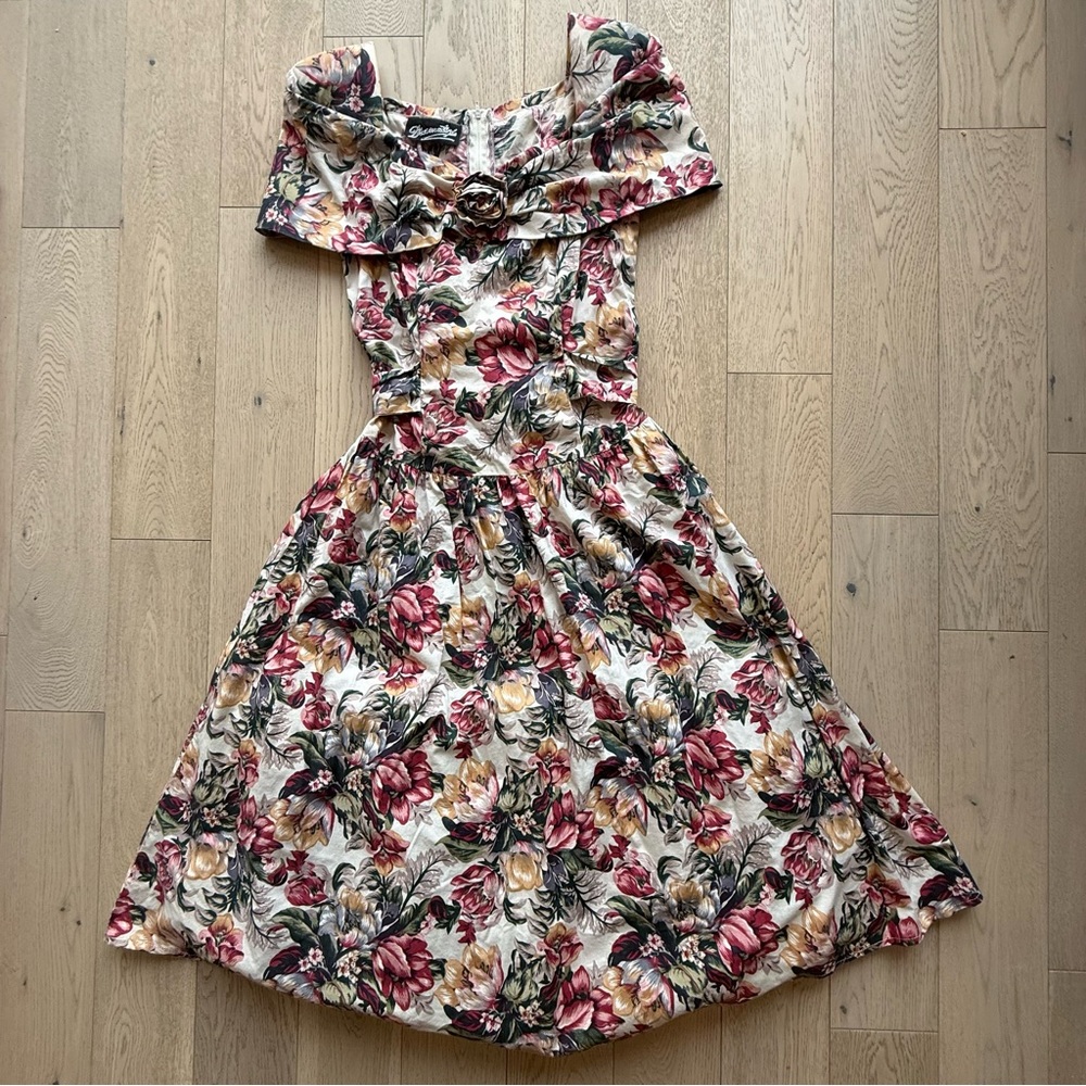 Vintage Floral Off-Shoulder Dress